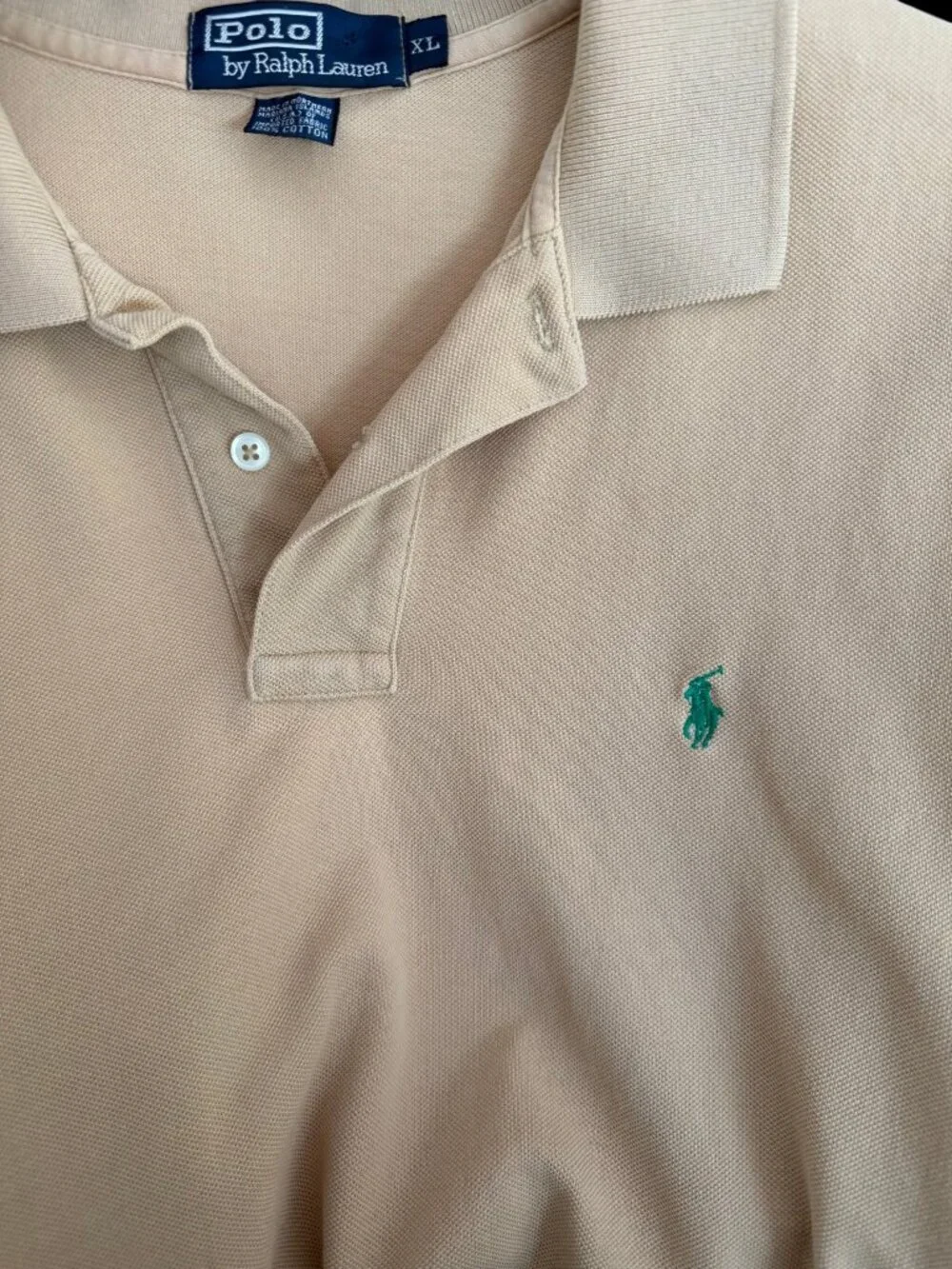 Vintage Polo by Ralph Lauren Polo Shirt Khaki Tan Green Pony Cotton XL USA
